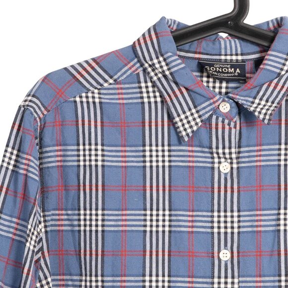 Sonoma Y2K Plaid Button Up Shirt L Mens Dadcore Blue Red Cotton Classic Collared - Picture 2 of 5